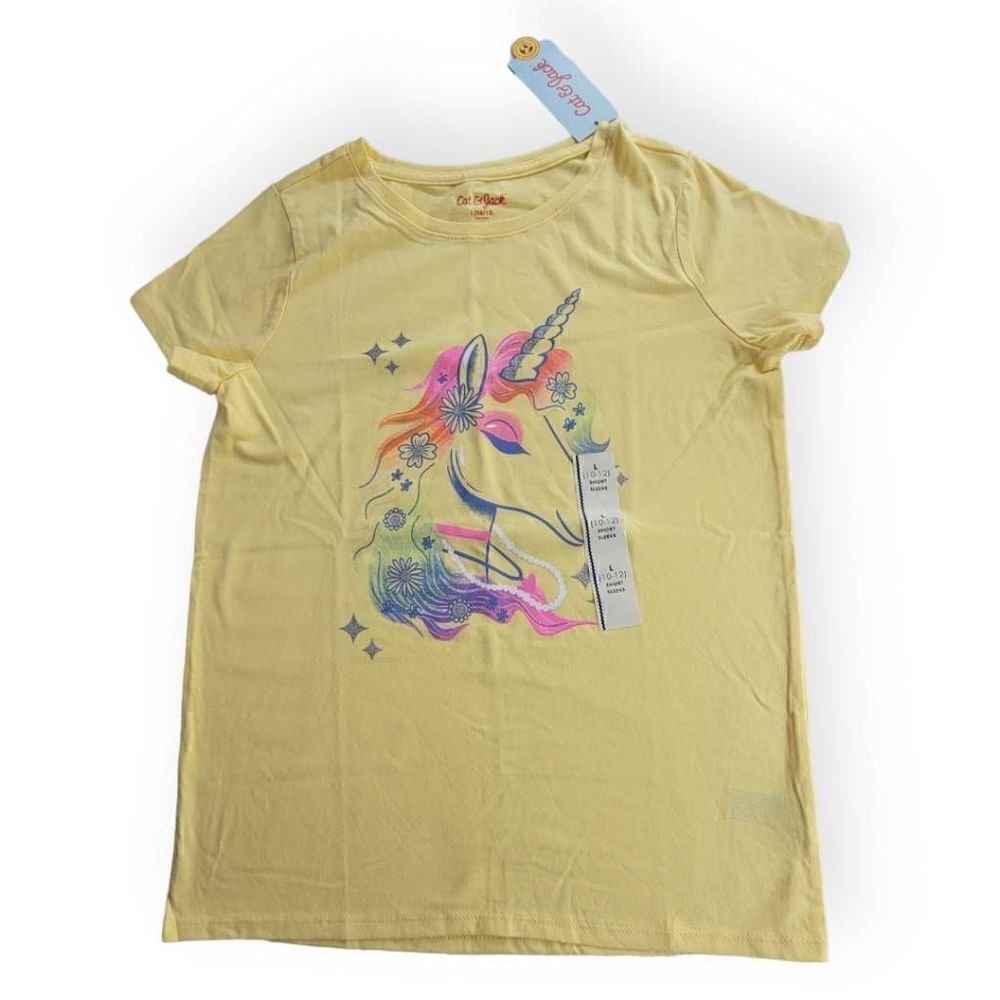 COPY3- Cat & Jack Yellow Unicorn Shirt  Girls Large 10/12